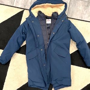 Navy Appaman Down Duffle Coat with Shearling Hood